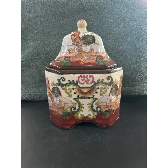 Ginger Jar Vintage Ceramic Asian Vase Rooster Floral Porcelain Vase - Picture 1 of 15